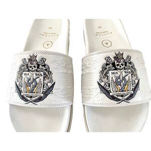 BUSCEMI Women's Size 36/US 6 White Black Leather Slip-On Slide Sandals Italy